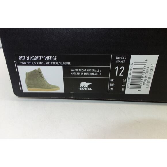 NEW Sorel Out N About Stone Green Wedge Ankle Boots Shoes Women's 12 - Picture 8 of 8